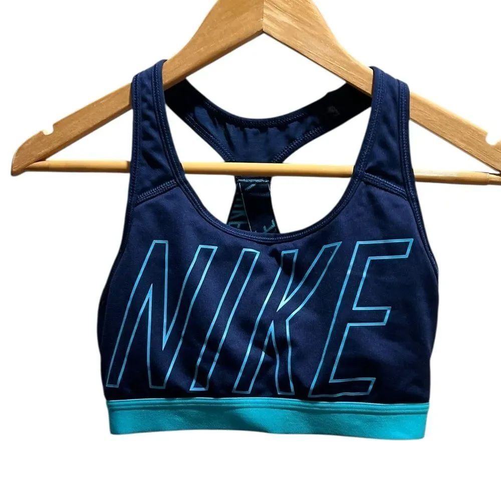 Nike Dri-Fit Sports Bra Navy & Teal Racerback Logo Strap — Size S